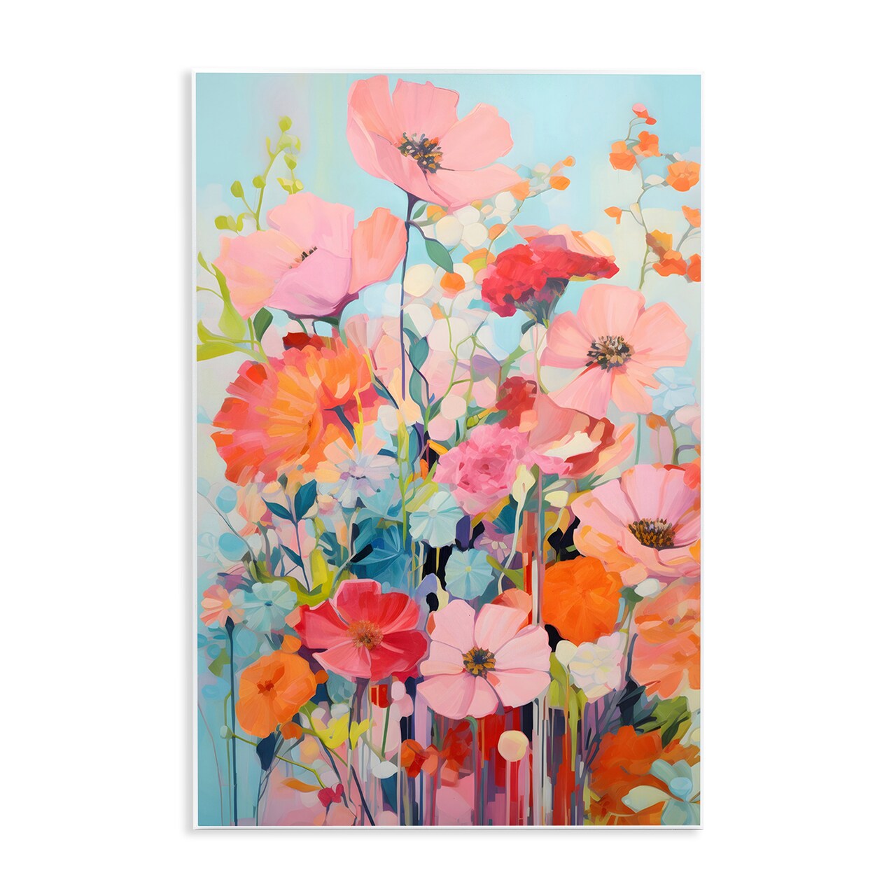 Stupell Industries Abstract Flowers on Blue Wall Plaque Art Design by LSR Design Studio